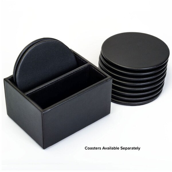 Black Leather 10pc Coaster Holder